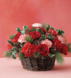 Red Rose and Evergreen Centerpiece  Davis Floral Clayton Indiana from Davis Floral