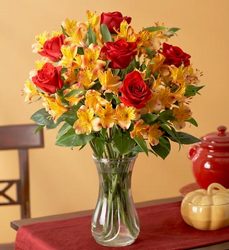 Red Rose & Orange Peruvian Lily Bouquet  Davis Floral Clayton Indiana from Davis Floral
