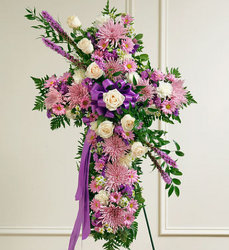 Lavender and White <BR>Standing Cross Davis Floral Clayton Indiana from Davis Floral