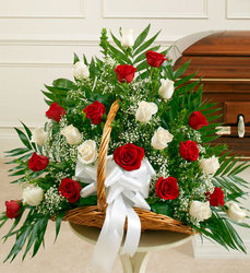 Red and White Rose <BR>Hearth Basket Davis Floral Clayton Indiana from Davis Floral