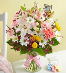 Bouquet for Baby Girl with Keepsake Frame  Davis Floral Clayton Indiana from Davis Floral