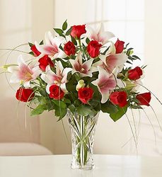 Rose and Lilies in <br>Lenox Crystal Vase  Davis Floral Clayton Indiana from Davis Floral
