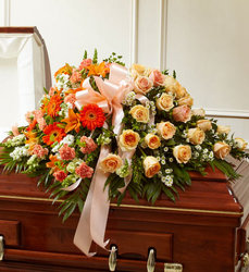 Peach, Orange, and White <BR> Casket Cover Davis Floral Clayton Indiana from Davis Floral