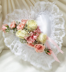 Pink And White Satin <br>Heart Casket Pillow Davis Floral Clayton Indiana from Davis Floral