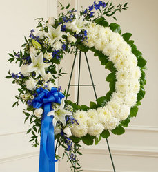 Blue and White <BR>Standing Wreath Davis Floral Clayton Indiana from Davis Floral