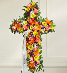 Multicolor Bright Mixed <br>Flower Standing Cross Davis Floral Clayton Indiana from Davis Floral