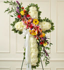 White Standing Cross <br>with Bright Flower Break Davis Floral Clayton Indiana from Davis Floral