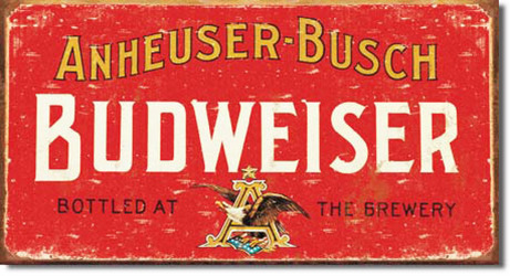 Budweiser Weathered Tin Sign  Davis Floral Clayton Indiana from Davis Floral